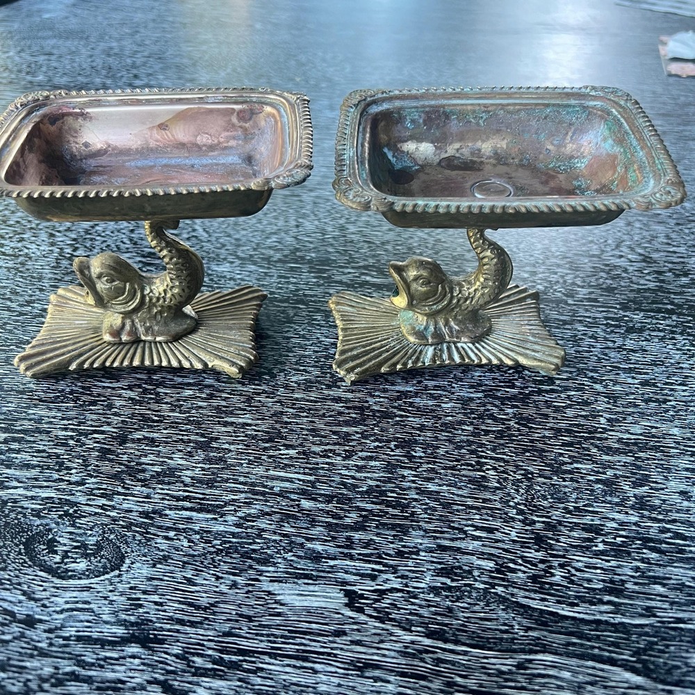Vintage brass soap dish Koi fish Japan